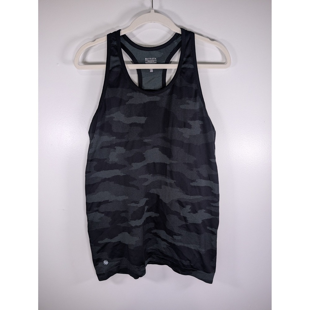 Athleta Momentum Tank Top XL Black Gray Camo Seamless Racerback 429809-00